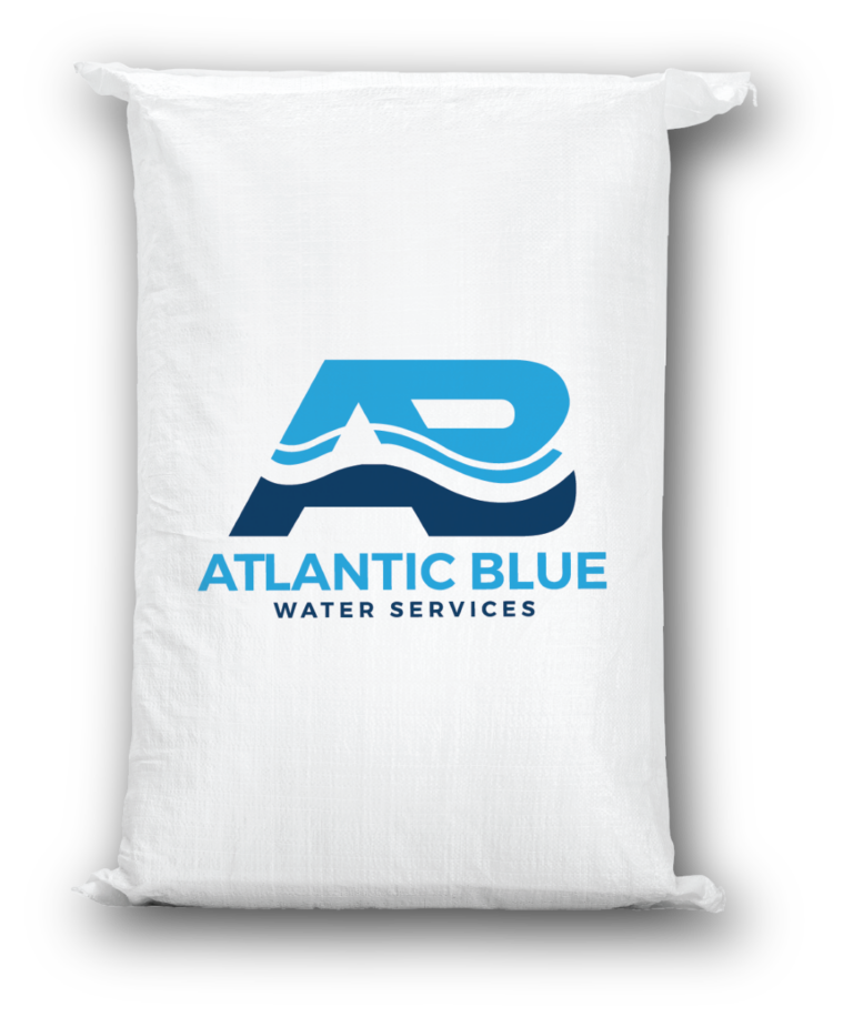 Water softener salt bag with Atlantic Blue Water Services logo
