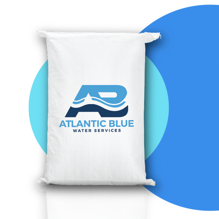 Water softener salt bag with Atlantic Blue Water Services logo