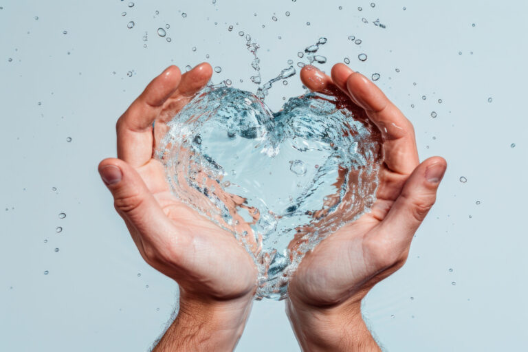 Hands Shaping a Heart from Water