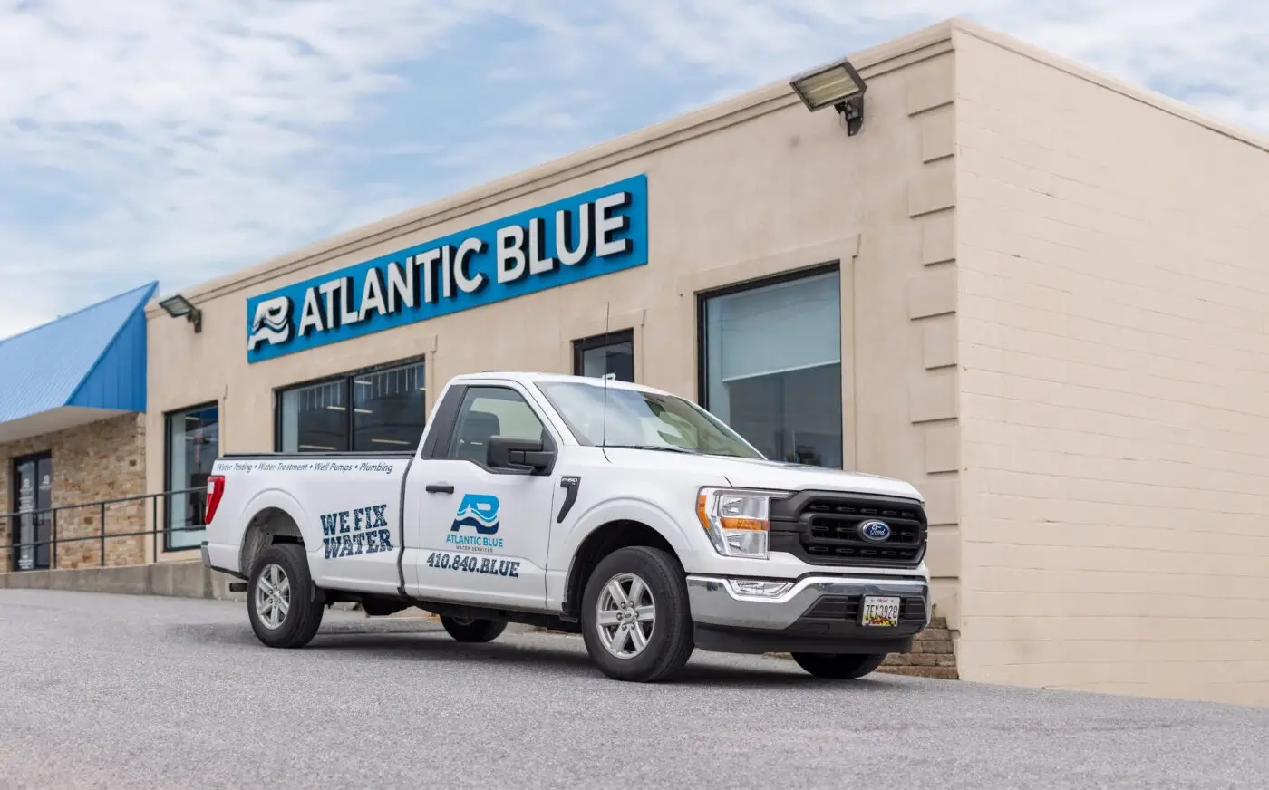 Atlantic Blue truck outside of Atlantic Blue